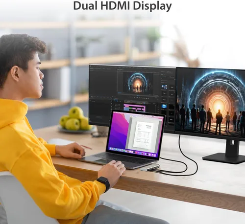 Vista 2 de j5create USB-C Mini Dock-Type C Hub con 2X HDMI, 2X USB 3.0, Ethernet Entrega de potencia 2.0 (JCD381)