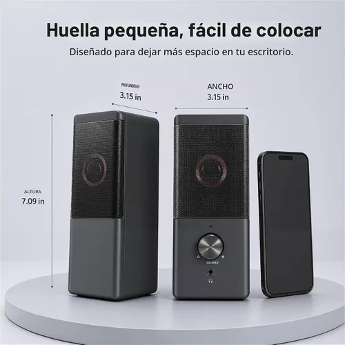 Vista 8 de ROSON Altavoz de computadora, altavoz de tamaño compacto con conector para auriculares, graves mejorados y control de volumen, altavoces multimedia