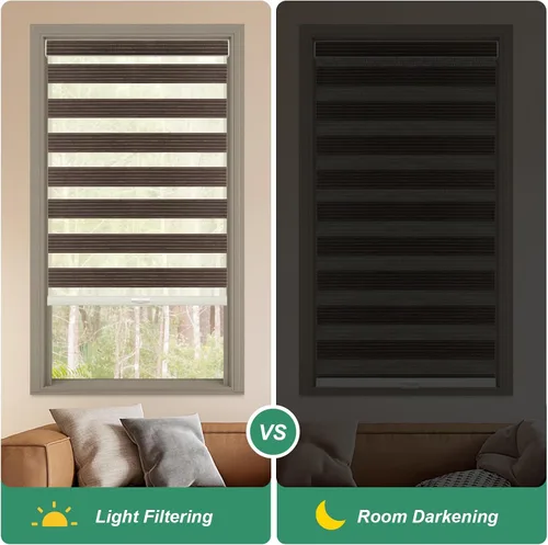 Vista 5 de Tonature Persianas de cebra tejidas naturales para ventanas, persianas enrollables inalámbricas para filtrar la luz, tela de doble capa para puerta