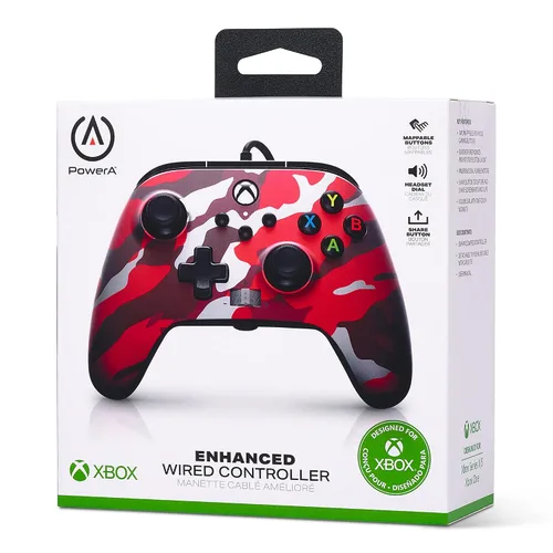 Vista 9 de PowerA Enhanced Wired Controller for Xbox Series XS - Metallic Red Camo, gamepad, wired video game controller, gaming controller, Xbox Series XS