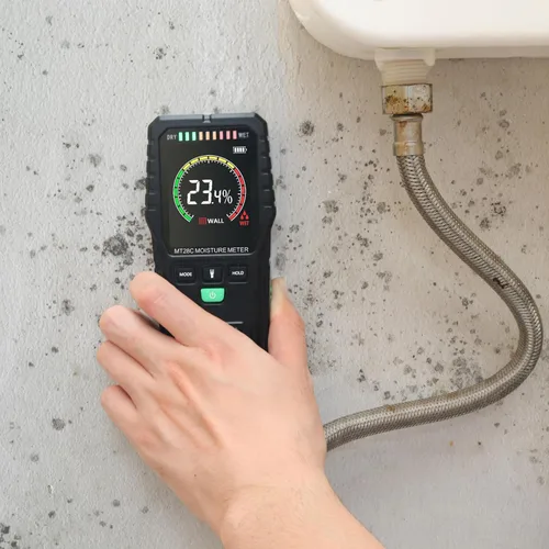 Vista 3 de Medidores de humedad sin pines, probador digital de humedad de madera no invasivo, detector de fugas de agua para pared, madera, edificio, leña