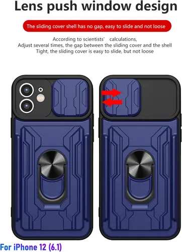 Vista 5 de Funda tipo cartera para iPhone 12, ranura para tarjeta de crédito, diseño portátil, resistente de doble capa acolchada de goma protectora