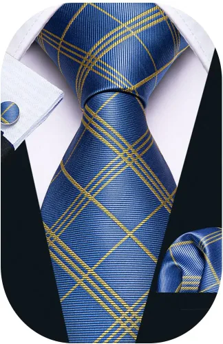 Vista 230 de Barry.Wang Juego de corbatas para hombre, corbata de seda a rayas, tejido a cuadros, gemelos formales, negocios, boda