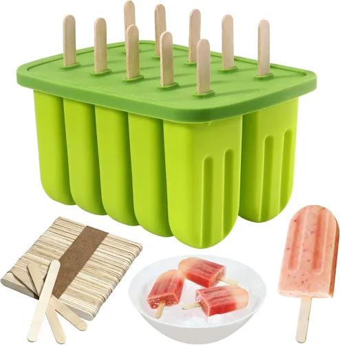 Vista 12 de Moldes de paletas de silicona, 10 cavidades, moldes de silicona para paletas de fácil liberación, sin BPA, moldes para paletas de hielo, moldes