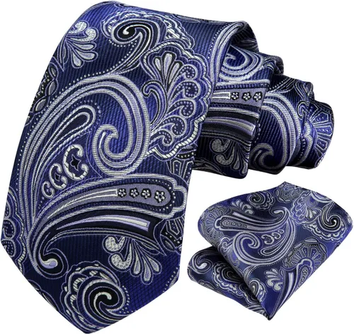 Vista 106 de HISDERN Corbatas para hombre, corbata de cachemira y bolsillo cuadrado tejido clásico floral para hombre, corbata de fiesta de boda