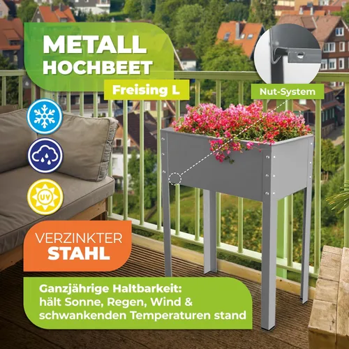 Vista 3 de Bio Green Freising-L - Cama de jardín elevada de metal con drenaje Pequeña maceta galvanizada y con recubrimiento de polvo para exteriores