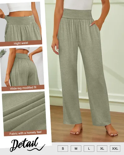 Vista 97 de Neer - Conjunto de 3 pantalones de yoga de pierna ancha para mujer - Pantalones deportivos cómodos, holgados, de cintura alta y casuales