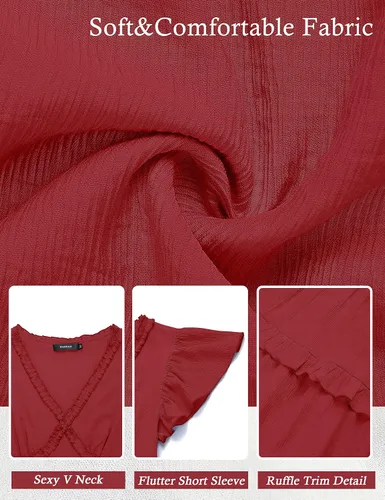 Vista 5 de MEROKEETY Vestido de verano casual para mujer 2023 con cuello en V, manga con volados, cintura alta, volantes y escalonado