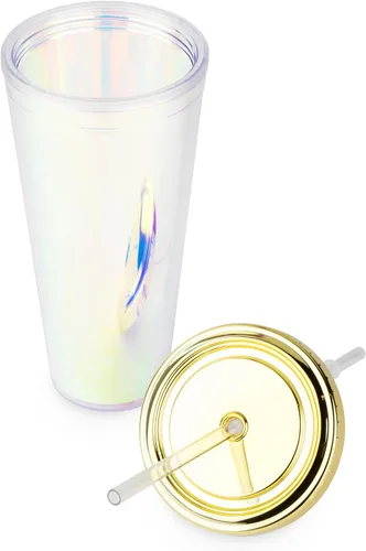 Vista 5 de Blush Lindo vaso iridiscente para bebida, reutilizable, a prueba de fugas, para viajes, plástico transparente, delgado, taza de café helado