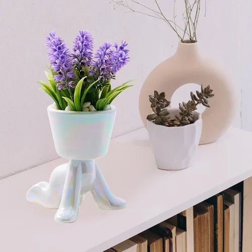 Vista 4 de Mini suculentas falsas en jarrón, plantas artificiales en maceta blanca en forma de humano Morden para decoración de oficina, suculentas