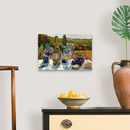 Vista 4 de Una impresión artística en lienzo de cata de vinos, obras de arte de vino