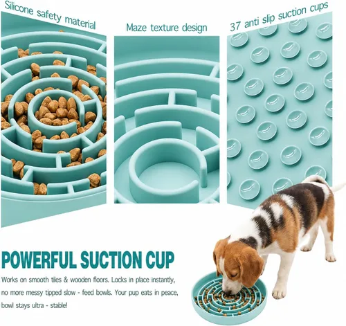 Vista 4 de Cuenco grande de alimentación lenta para perros, bandeja de alimentación de rompecabezas de silicona premium para perros y gatos, cuenco de Cian