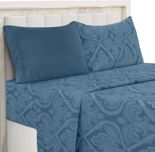 Vista 21 de LDC LUX Décor Colección - Juego de sábanas para cama de tamaño individual con estampado de cachemira – 4 piezas de sábanas de microfibra ultra