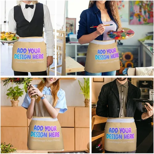 Vista 182 de AXKEUDO Delantal personalizado con bolsillos, delantales de cintura para camarera para cocinar en casa, restaurante, servir trabajo