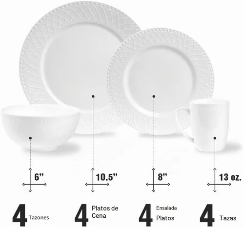 Vista 10 de Stone Lain Alexandria - Juego de vajilla de 16 piezas de porcelana china, blanco