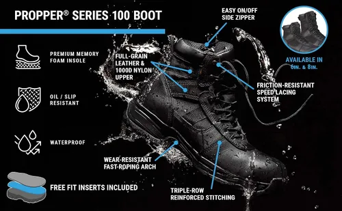 Vista 7 de Propper F4521 Series 100 6" Side Zip Waterproof Tactical Duty Boot, Black