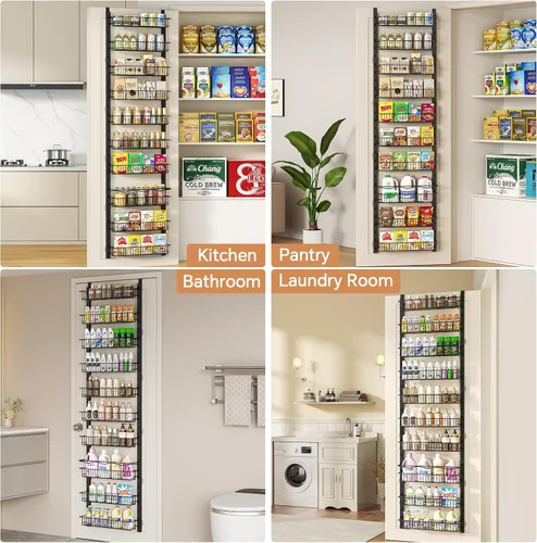Vista 9 de MIAOLI Organizador de despensa sobre la puerta, estante de especias ajustable de 10 niveles, organizador de condimentos colgante para cocina, baño