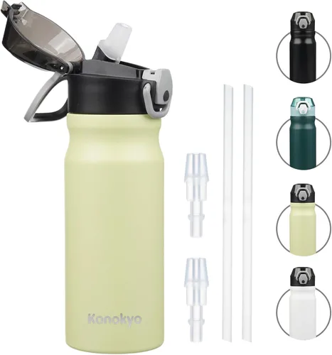 Vista 32 de Konokyo Botella de agua aislada de 22 onzas con pajilla, asa de transporte, verde militar
