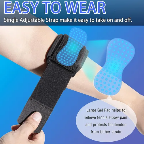 Vista 5 de Codera de tenis con almohadilla de gel y soporte ajustable para antebrazo, talla S - M Correa para el codo; cojín de gel; soporte de compresión