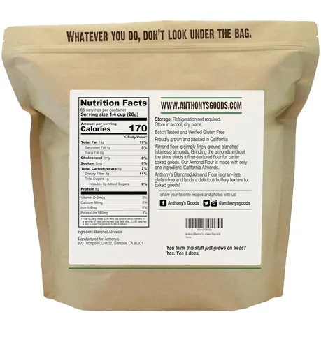 Vista 2 de Anthony's Harina de Almendras Blanqueadas, 4 lb, Finamente Molida, Sin Gluten, Sin OGM, Apta para Keto