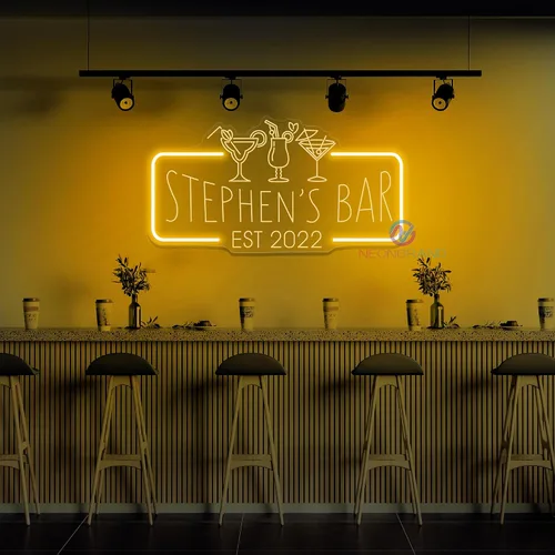 Vista 9 de Letrero de barra de neón personalizado – Letrero de luz personalizado para decoración de bar del hogar, salón o cueva de hombre (grabado rectangular)