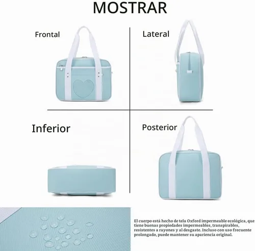 Vista 3 de Bolso japonés con ventana en forma de corazón versátil como bolso de hombro para computadora portátil Azul
