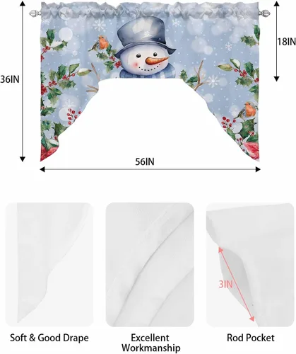 Vista 8 de Muñeco de nieve, cenefa de cocina, cenefa con bolsillo para barra, paneles de cortina para dormitorio, sala de estar, baño, cafetería, ventanas