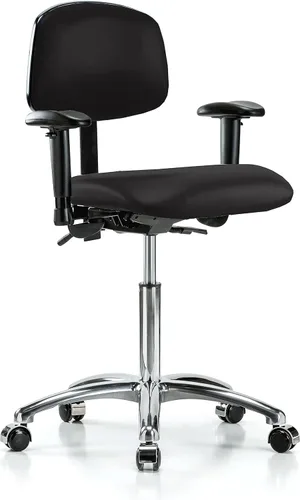 Vista 29 de PERCH - Silla giratoria con ruedas para alfombra o linóleo, cromado, Textil, Tela negra