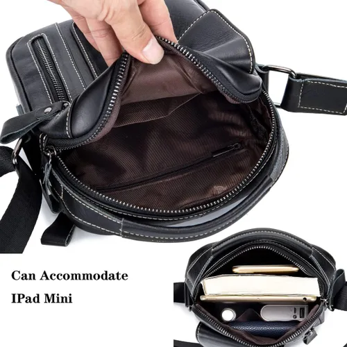 Vista 5 de KPYWZER Bolso de hombro de cuero genuino para hombres pequeños, bolso de mensajero, bolso bandolera bandolera para hombre para negocios