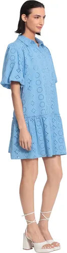 Vista 2 de Donna Morgan Vestido camisero con botones y dobladillo con volantes para mujer