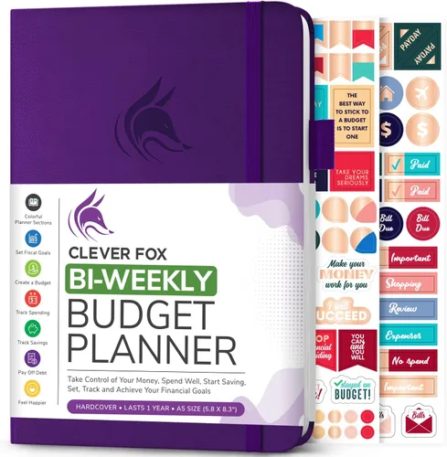 Vista 11 de Clever Fox Planificador de presupuesto bi semanal - Libro organizador financiero sin fecha - Rastreador de gastos, cuaderno de presupuestos y Negro