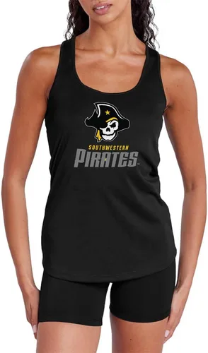 Vista 189 de Camiseta deportiva sin mangas oficial de NCAA Collegiate para mujer, con espalda cruzada, colección con logotipo primario