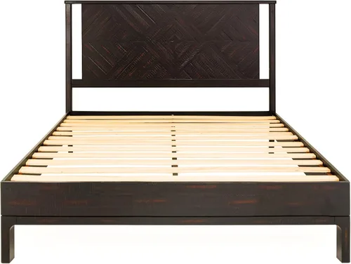 Vista 3 de Bme Ethan - Base de cama Queen con cabecera de diamante, moderna de mediados de siglo, madera de acacia maciza, no necesita somier, se adapta a
