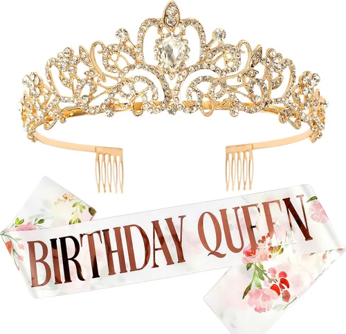 Vista 15 de Velscrun Tiara - Corona de Reina de Cumpleaños con Diamantes de Imitación y Banda Tiara de cumpleaños 27
