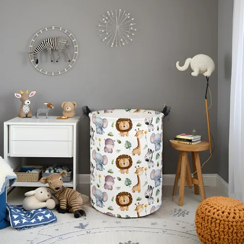 Vista 5 de Cesta de Ropa Sucia para Bebé Canasta para Bebé para Guardería de Niño y Niña Lindo Contenedor Organizador de Almacenamiento de Juguetes para Niños
