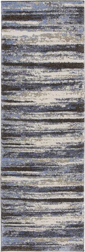 Vista 2 de SAFAVIEH Retro Collection - Alfombra de pasillo de 2 pies 3 pulgadas x 13 pies, color crema y azul, diseño abstracto moderno, no desprende pelusa
