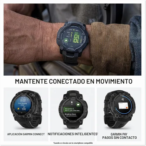Vista 5 de Garmin Instinct® 3 45mm, pantalla AMOLED, reloj inteligente GPS resistente para exteriores, bisel reforzado con metal, linterna incorporada, hasta