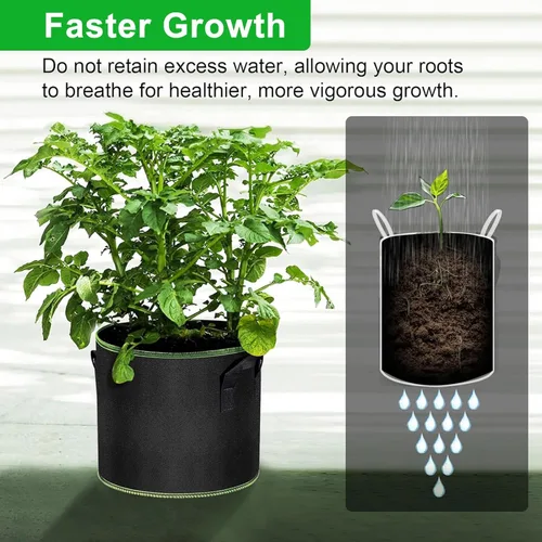 Vista 4 de MEKOLIFE Bolsas de cultivo de 5 galones, paquete de 3 unidades, bolsas de tela no tejida gruesa con asas para plantar verduras, flores, papas