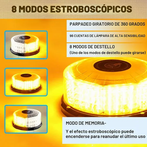 Vista 2 de 1 pieza luz de baliza ámbar, 96 luces LED magnéticas de baliza estroboscópica intermitente de seguridad, precaución, advertencia y emergencia