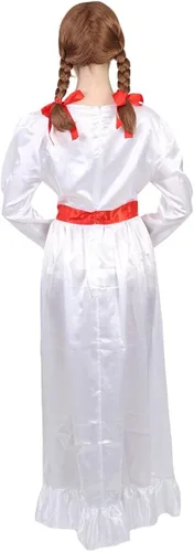 Vista 4 de HPO Disfraz de muñeca malvada para mujer, vestido largo con sensación de satén, color blanco (M)