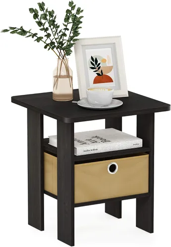 Vista 37 de Furinno Dario - Mesa auxiliar / estante de almacenamiento de noche con cajón de contenedor, pino ámbar/negro, 1 paquete, contenedor superior