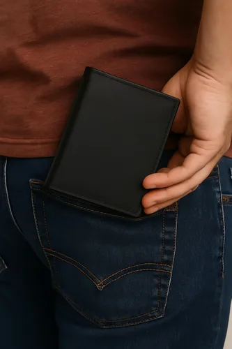 Vista 5 de MARSHAL Cartera grande de cuero genuino para hombre con tarjeta de crédito Negro