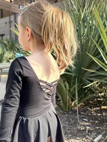 Vista 3 de Arshiner Vestido de ballet clásico de manga larga para niñas Negro