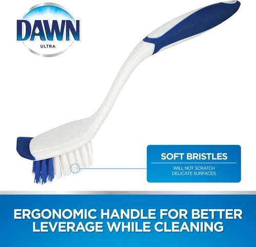 Vista 4 de Dawn Cepillo para platos con cerdas de nailon suave y raspador, azul/blanco