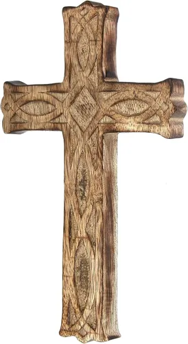 Vista 9 de Hosley Cruz de madera tallada a mano – Decoración de pared rústica de fe de 8 pulgadas Regalo cristiano, sala de oración, bendición del hogar