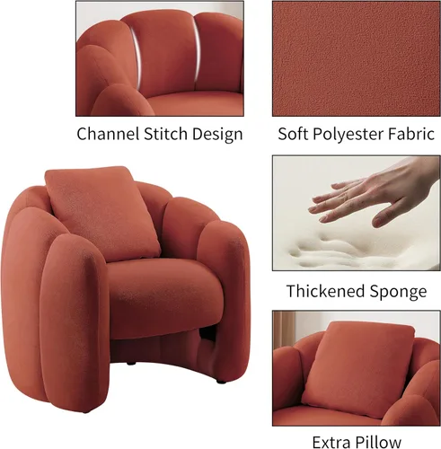Vista 3 de Art Leon Silla decorativa moderna, sofá modular de tela sherpa, silla individual sin brazos con patas de madera para sala de estar y dormitorio