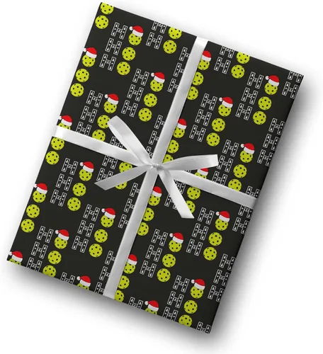 Vista 5 de Divertido papel de regalo de pickleball Ho Ho Ho, papel de regalo grueso, bola de remo de Navidad, decoración de fiestas deportivas al aire libre