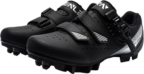 Vista 6 de FENLERN Zapatos de ciclismo para hombre, zapatos de bicicleta de montaña MTB con hebilla de trinquete rápida, para montar en interiores