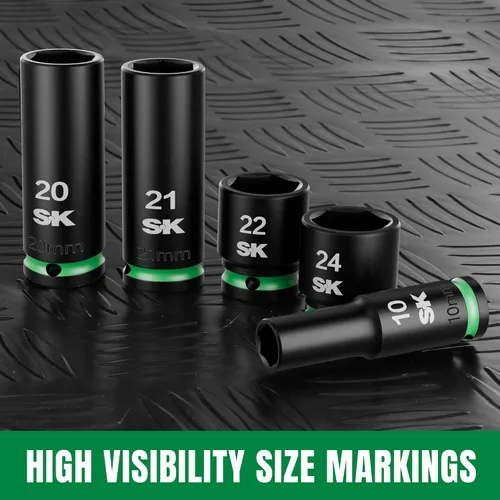 Vista 6 de SK Juego de dados de impacto de 1/2", 30 piezas de enchufes métricos, acero CR-MO