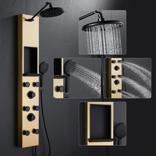 Vista 15 de POPFLY Sistema de Panel de Torre de Ducha con Altura de Brazo de Ducha Ajustable, Sistema de Cabezal de Lluvia, Panel de Ducha de Acero Inoxidable